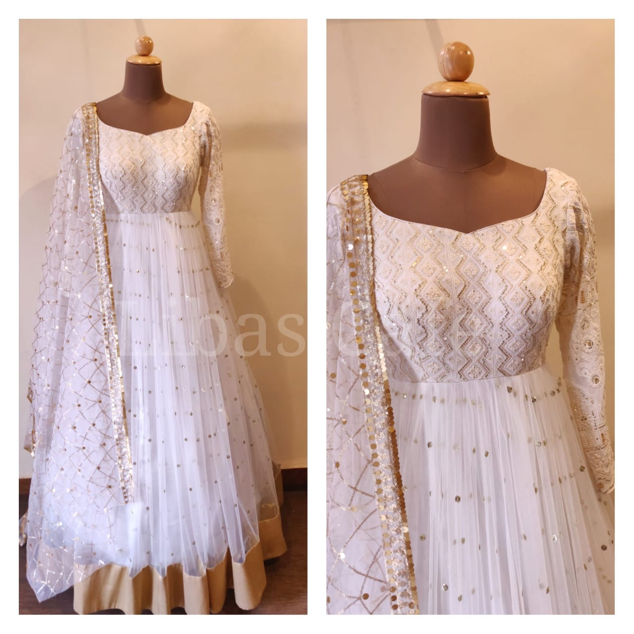 White Net Lakhnavi Anarkali Suit
